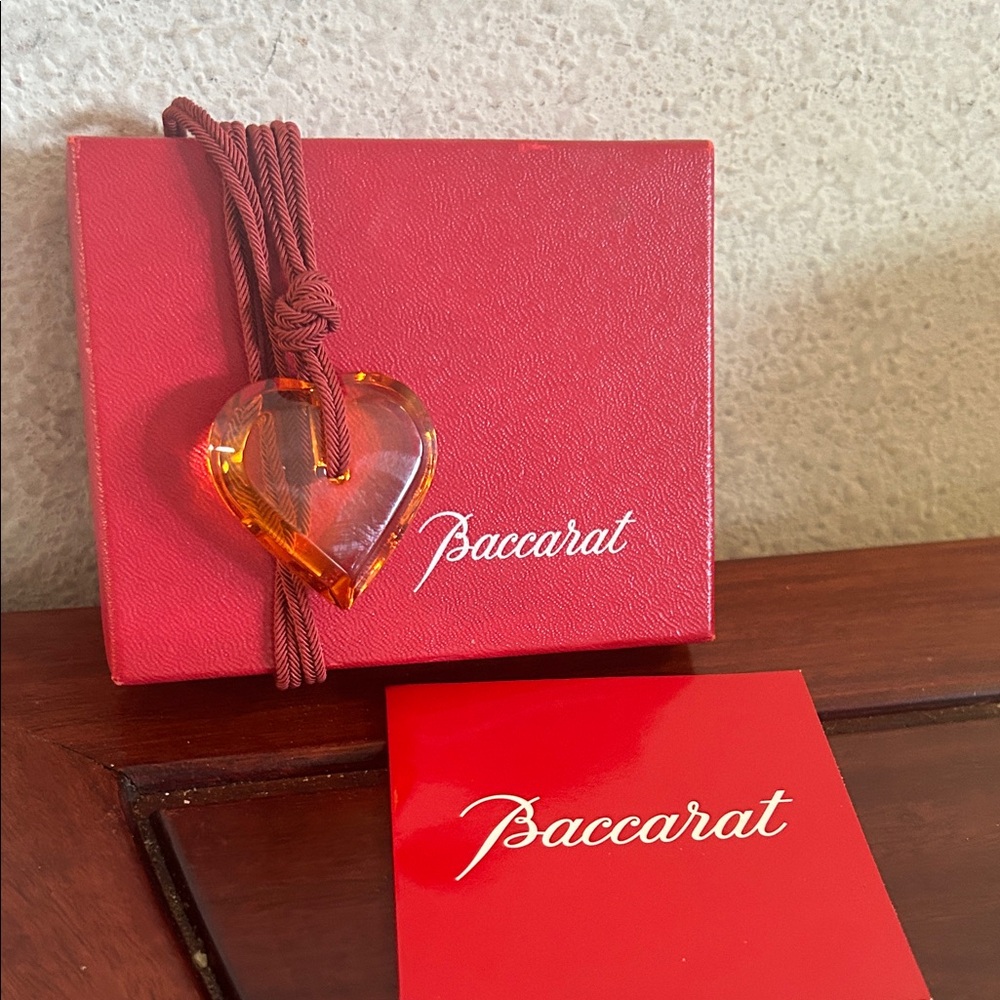 Baccarat Red Box with Amber Heart Pendant Necklace